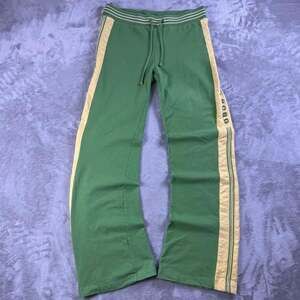 Vintage Y2K BCBG Max Azria Track Pants Womens M Green Striped Wide Leg Athletic